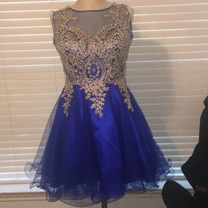 Blue and gold homecoming dress